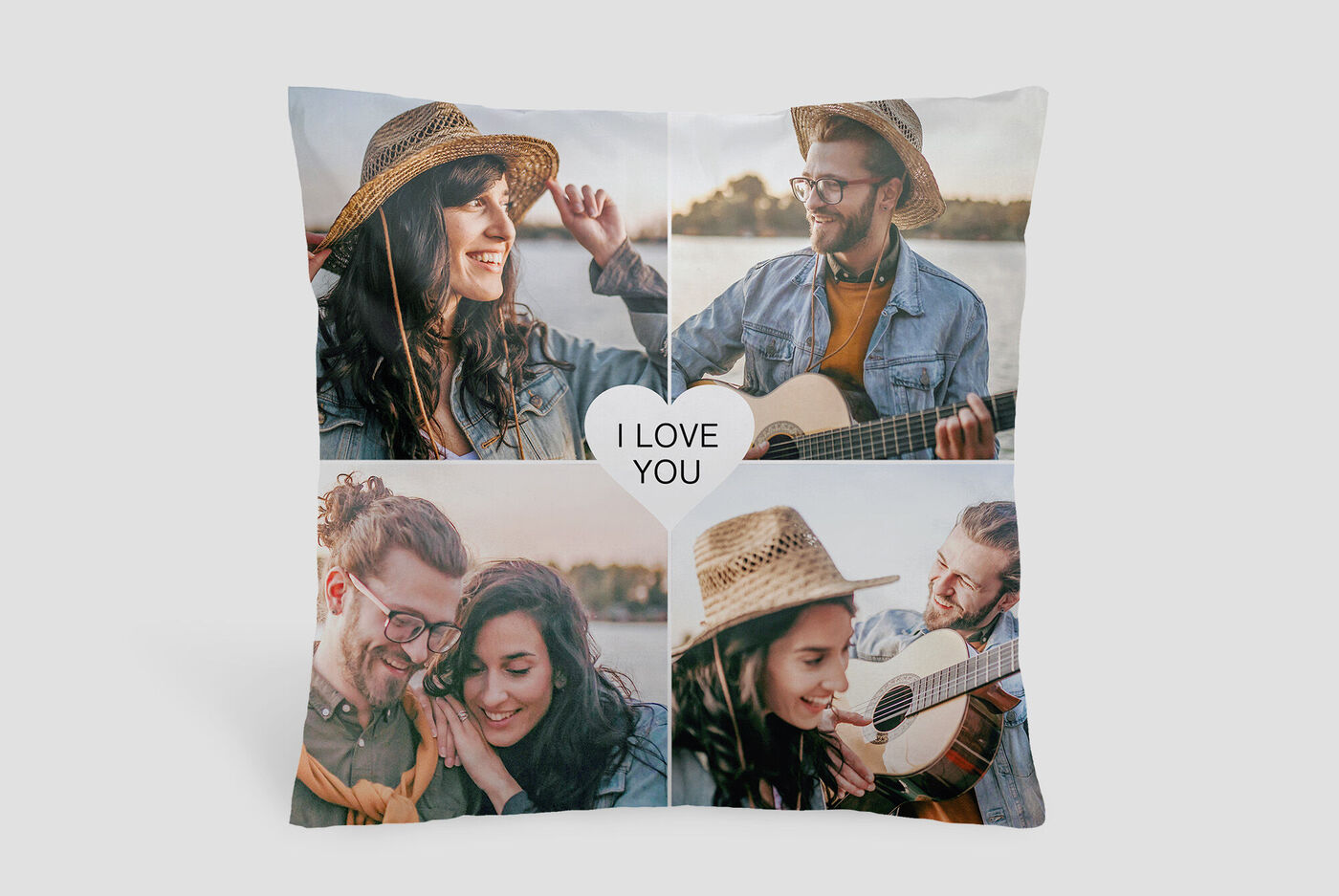 Kissen mit vier Fotos von Paar, die Liebe ausdrücken